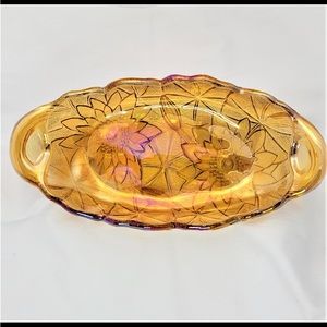 Indiana Carnival Glass Dish, Amber Sunflower Design Candy Dish🌻❤️